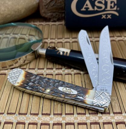 NEW Case XX Amazing Custom Hand-Fired Peachseed AMBER Bone Trapper Knife #27 - Image 3