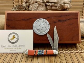 NEW Case XX Wild Horse Custom Abalone & Salmon Coral Damascus Peanut Knife #1
