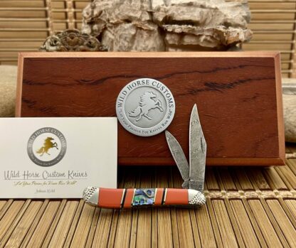 NEW Case XX Wild Horse Custom Abalone & Salmon Coral Damascus Peanut Knife #1