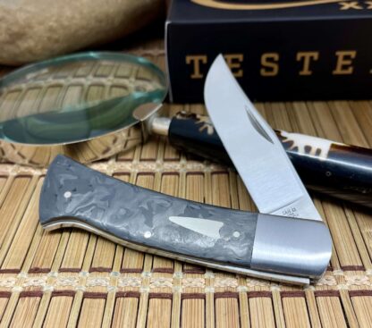 Case XX USA 2024 Marbled Carbon Fiber 154-CM Bill Ruple 1/200 Axe Handle Knife - Image 2
