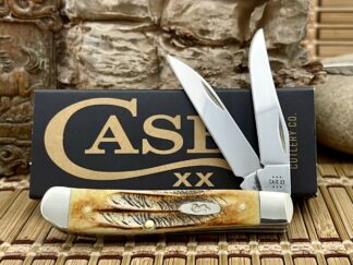Case XX USA 2024 6.5 Burnt BONE STAG Wharncliffe 65305 Mini Trapper Pocket Knife