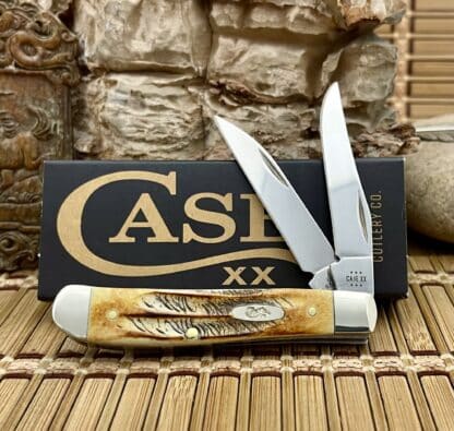 Case XX USA 2024 6.5 Burnt BONE STAG Wharncliffe 65305 Mini Trapper Pocket Knife