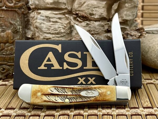 Case XX USA 2024 6.5 Burnt BONE STAG Wharncliffe 65305 Mini Trapper Pocket Knife