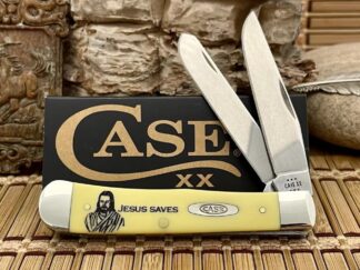 Case XX USA 2024 Beautiful Smooth Yellow JESUS SAVES Trapper Pocket Knife
