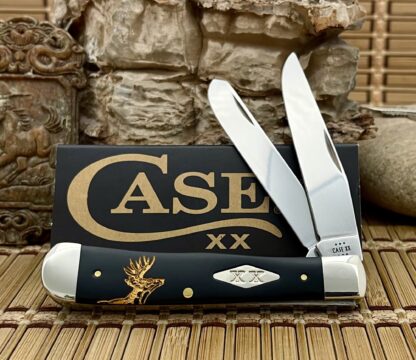 Case XX USA Beautiful Smooth Black Gold Edition DEER SCENE Trapper Pocket Knife