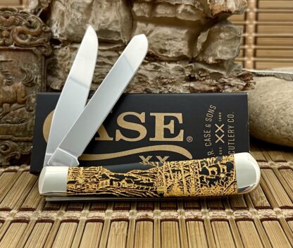 Case XX USA Beautiful Smooth Black Gold Edition DEER SCENE Trapper Pocket Knife - Image 2