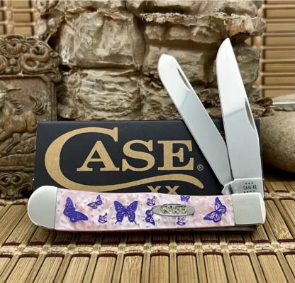Case XX USA Pink Pearl Butterflies 1/500 Trapper Pocket Knife