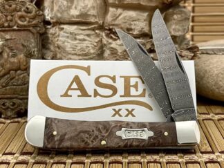 Case XX USA 2024 Natural Maple Burl 15090 Damascus Wharncliffe Trapper Knife