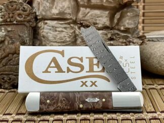 Case XX USA 2024 Natural Maple Burl 15092 Ladder Damascus Razor Barlow Knife