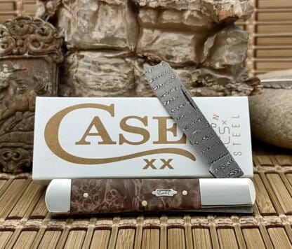 Case XX USA 2024 Natural Maple Burl 15092 Ladder Damascus Razor Barlow Knife