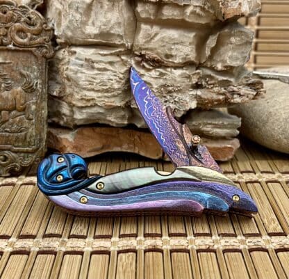Suchat Jangtanong Custom Black Lip Pearl Anodized Titanium Damascus Steel Art Knife - Image 2