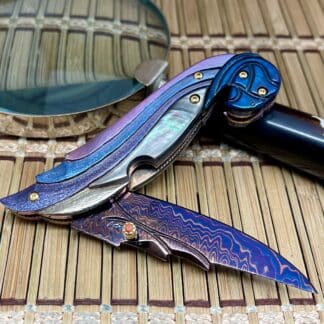Suchat Jangtanong Custom Black Lip Pearl Anodized Titanium Damascus Steel Art Knife