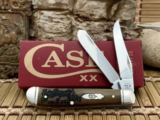 Case XX USA Antique Bone Thoroughbred HORSES 1/500 Mini Trapper Pocket Knife
