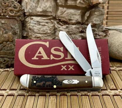 Case XX USA Antique Bone Thoroughbred HORSES 1/500 Mini Trapper Pocket Knife