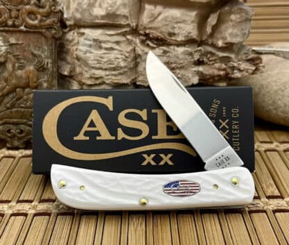 Case XX USA 2024 Rough White 52021 Stars & Stripes Sod Buster Jr Pocket Knife