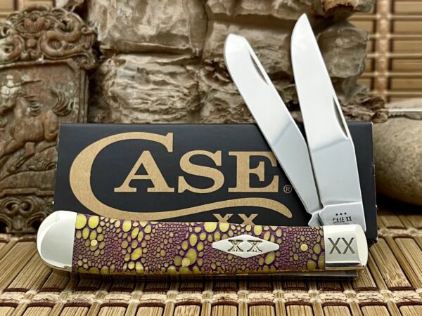 Case XX USA 2023 Yellow Bone Purple Edition Lizard Skin Trapper Knife