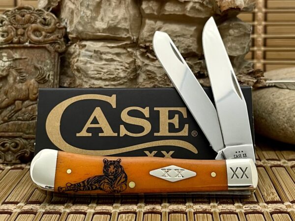 Case XX USA Persimmon Bone TIGER 1/500 Diamond Trapper Knife