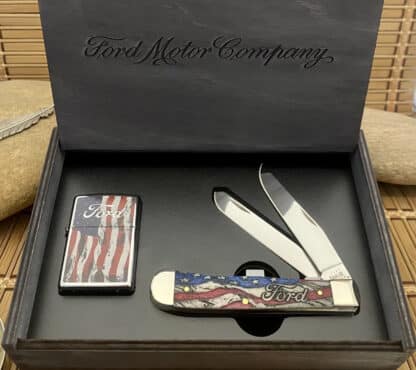 Case XX USA Amazing Ford MUSTANG Commemorative Trapper Knife & Zippo Set w/Box