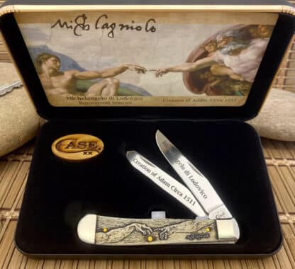 Case XX USA Natural Bone Michelangelo’s CREATION of ADAM Trapper Pocket Knife