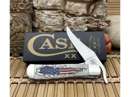 Case XX USA 2023 Natural Bone American Flag 10748 Russlock Pocket Knife