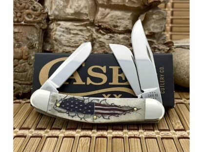 Case XX USA 2024 Natural Bone American Flag 10767 T. Bose Sowbelly Pocket Knife