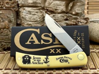 Case XX USA Yellow Anchored In Christ / Jesus Saves Sod Buster Jr Knife NEW