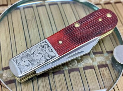 Case XX USA Stunning Custom Red Bone Limited Edition Scrolled Barlow Pocket Knife - Image 2