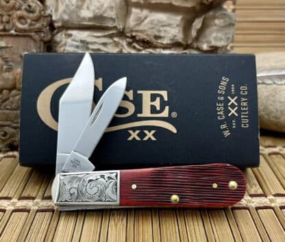 Case XX USA Stunning Custom Red Bone Limited Edition Scrolled Barlow Pocket Knife - Image 3