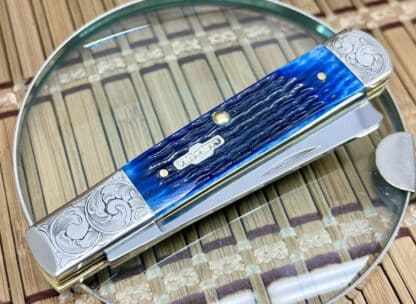 Case XX USA Superb Custom Blue Bone Scrolled Razor Barlow Knife - Image 2
