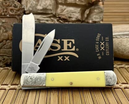 Case XX USA Fantastic Custom Smooth Yellow Scrolled Razor Barlow Knife - Image 3