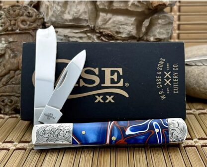 Case XX USA Beautiful Custom Patriotic Kirinite Scrolled Razor Barlow Knife - Image 3