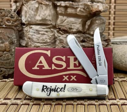 Case XX USA 2024 Natural Bone 60865 Rejoice Psalm 118:24 Religious Mini Trapper Knife