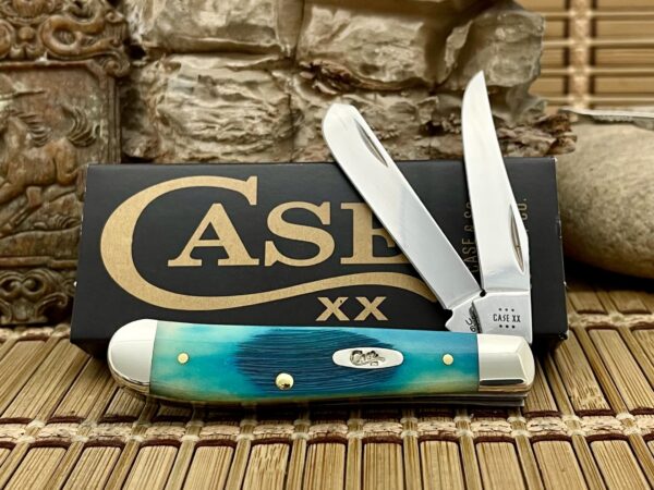 Case XX USA Sawcut Caribbean Blue Bone 25593 Mini Trapper Pocket Knife