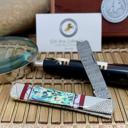 Case XX Wild Horse Custom Abalone & Bloody Jasper Damascus Razor Barlow Knife #1 - Image 2
