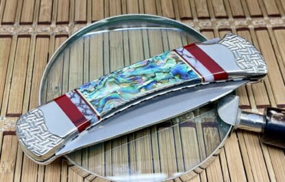 Buck 110 USA Wild Horse Custom Abalone & Bloody Jasper Lockback Hunter Knife #01 - Image 3