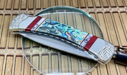 Buck 110 USA Wild Horse Custom Abalone & Bloody Jasper Lockback Hunter Knife #01 - Image 4