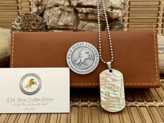 Wild Horse Custom Exotic Green Ripple Abalone Nickel Knife Collectors Dog Tags #004