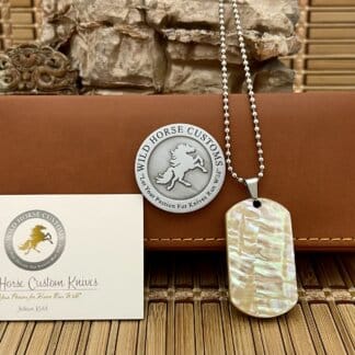 Wild Horse Custom Exotic Green Ripple Abalone Nickel Knife Collectors Dog Tags #004