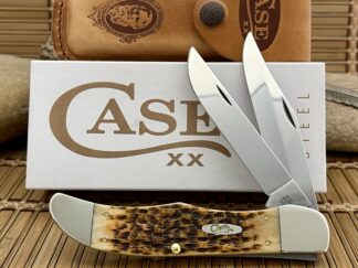 Case XX USA Peachseed Amber Bone Carbon 30093 Folding Hunter Knife w/Sheath