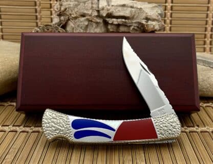 Buck 110 USA Painted Pony Mother of Pearl & Coral Folding Hunter Knife #PROTO - Image 2