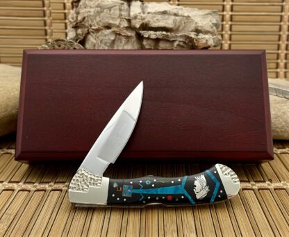 Buck 532 RARE David Yellowhorse Black Jett & Opal Navajo Spirit Talker Bucklock Knife - Image 5