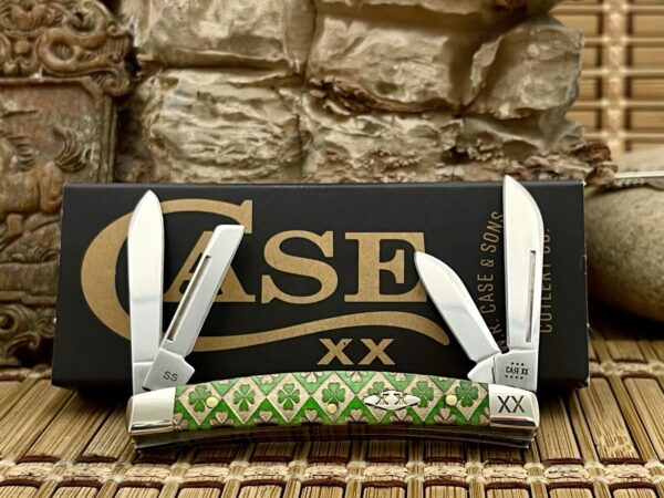 Case XX USA Green Bone Gold Edition Lucky Clover Small Congress Pocket Knife