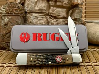 Case XX USA 2004 New Black Bone Ruger Large Gunstock Knife in Tin