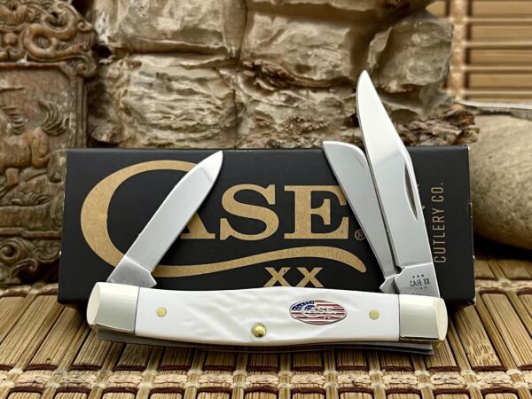 Case XX USA 2024 Rough White 14102 Stars & Stripes Medium Stockman Knife