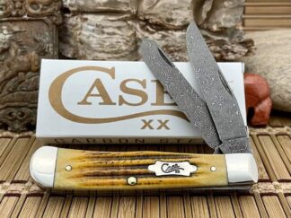 Case XX USA 2023 Burnt Goldenrod Bone Raindrop Damascus Trapper Pocket Knife