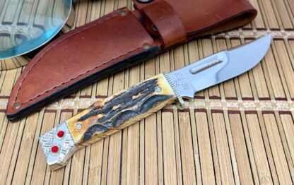 Case XX Wild Horse Custom Genuine Stag 578-3 1/2 Slab Hunter Knife w/Ruby Inlays #1/1 - Image 4