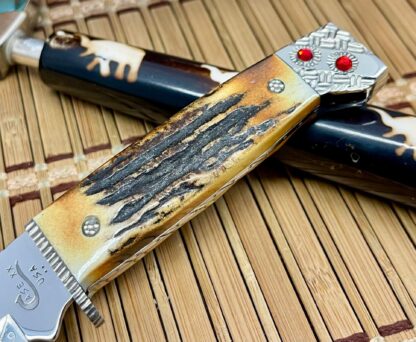 Case XX Wild Horse Custom Genuine Stag 578-3 1/2 Slab Hunter Knife w/Ruby Inlays #1/1 - Image 2