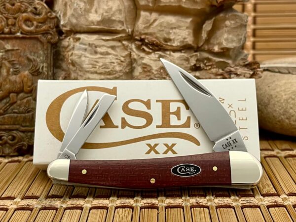 Case XX USA 2025 Dark Red Burlap Micarta 12276 Carbon Seahorse Whittler Knife