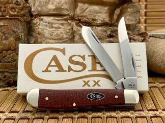 Case XX USA 2025 Dark Red Burlap Micarta 12271 Carbon Mini Trapper Knife