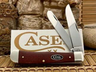 Case XX USA 2025 Dark Red Burlap Micarta 12270 Carbon Trapper Knife